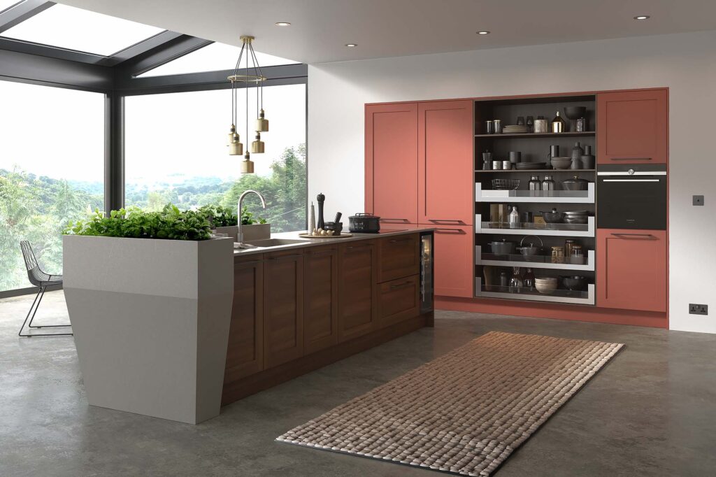 Caledonia Kitchens Taransay Smooth Painted, Scorched Heather and Light Walnut