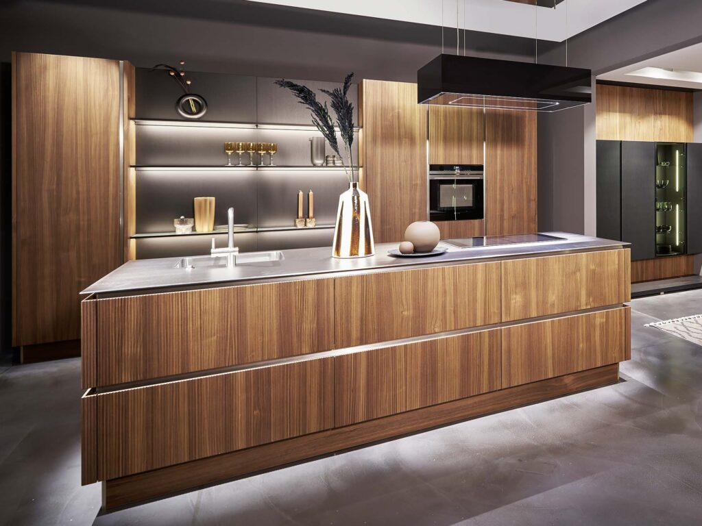 Now Kitchens German Kitchen Hacker AV6084 Walnut Fluted door