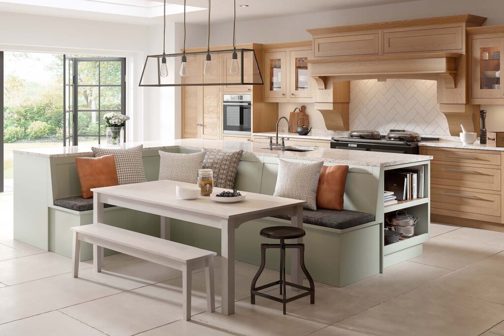 Caledonia Kitchens Jura Painted, Northern Lights and Light Oak