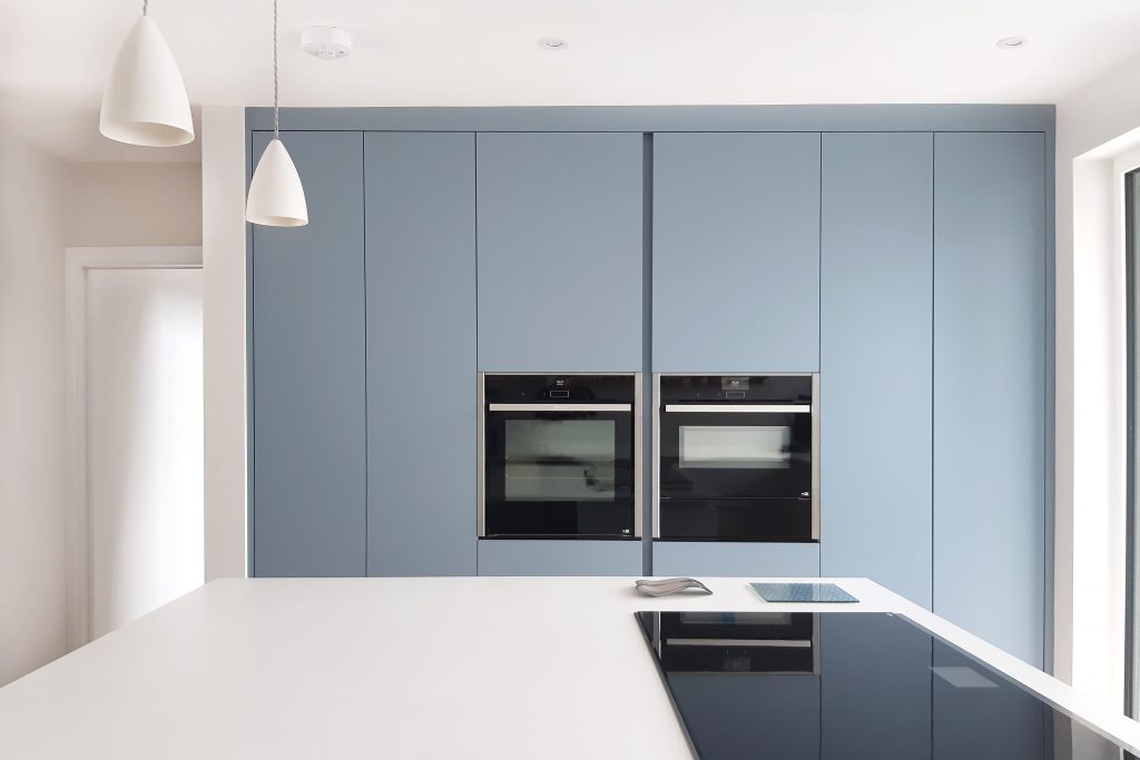 Now Kitchens coastal blue handleless kitchen Falmouth