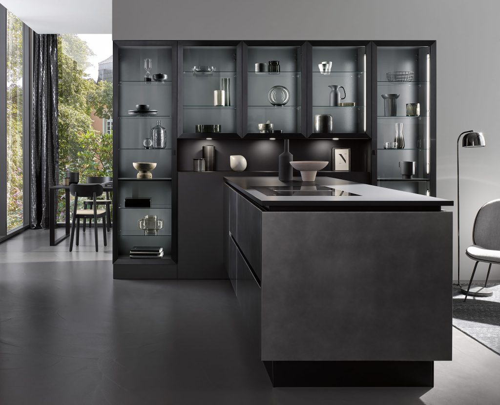 Hacker Kitchens glass storage cabinets 