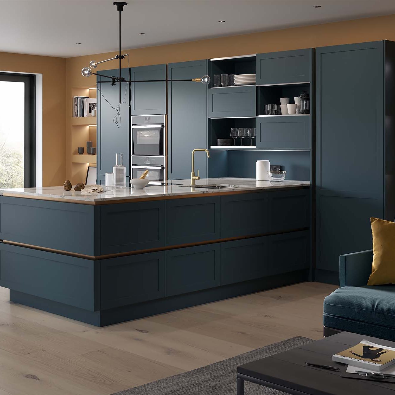 Caledonia Kitchens Devoran Handleless Smooth Painted Mey Blue