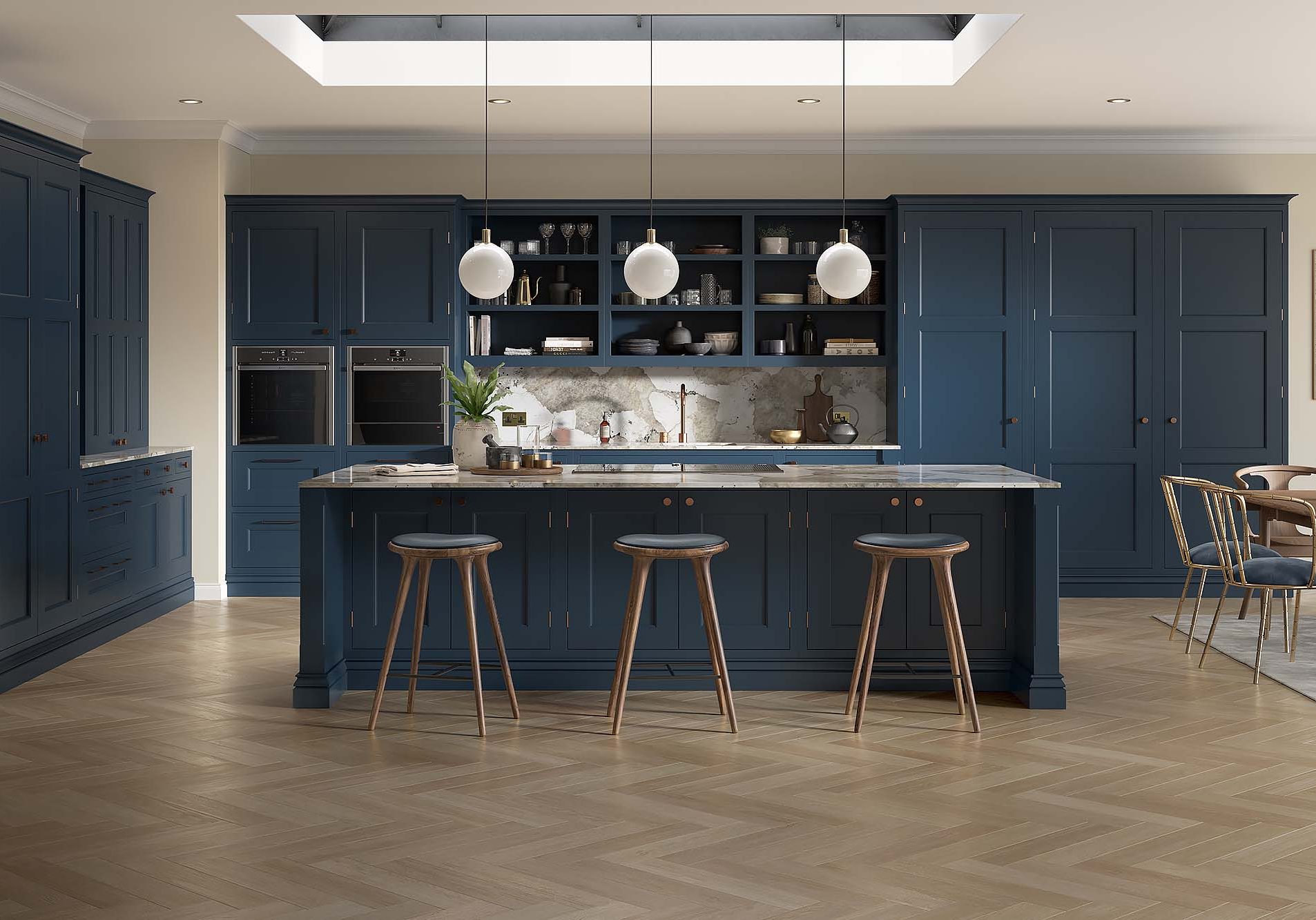 Caledonia Kitchens traditional in-frame Leven Painted, Mey Blue